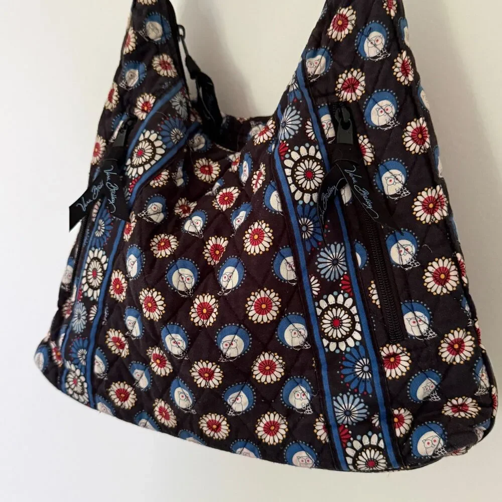 Vera Bradley Retired Night Owl Brown Black Quilted Cotton Hobo Shoulder Bag